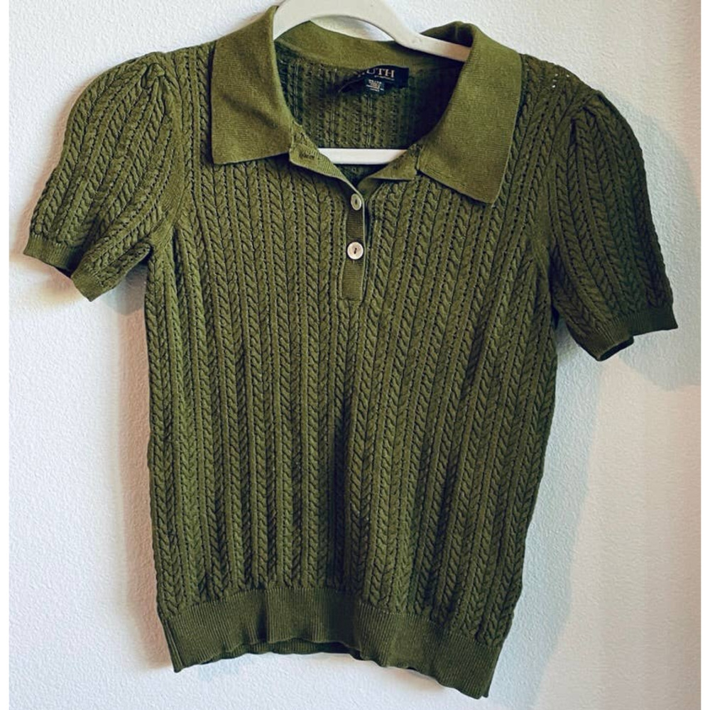 TRUTH by Republic Olive Green Short Sleeve Collared Sweater